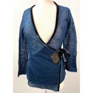 Nine West Women's Teal Sweater with Gold Bead Decoration, Size S